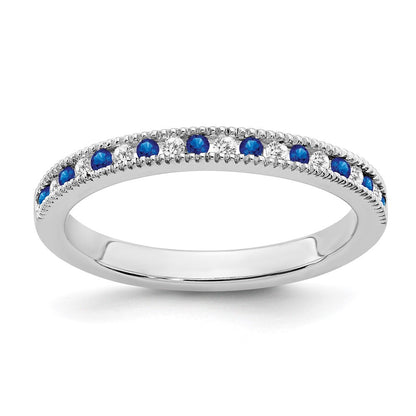 14K Weißgold Ring mit Saphir und echten Diamanten