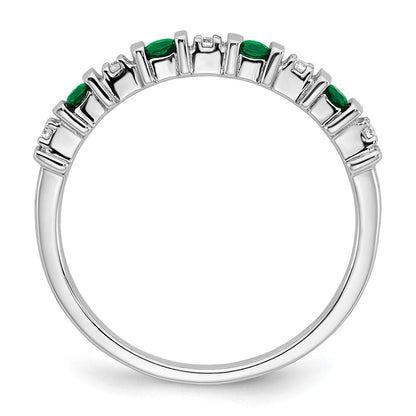 14K Weißgold Ring mit Smaragd und echten Diamanten