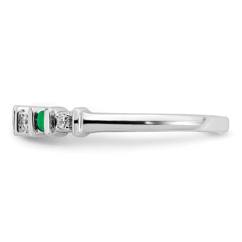14K Weißgold Ring mit Smaragd und echten Diamanten