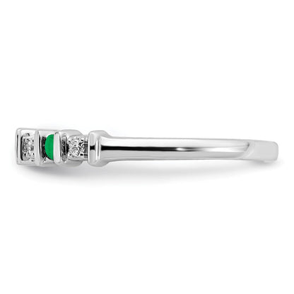 14K Weißgold Ring mit Smaragd und echten Diamanten