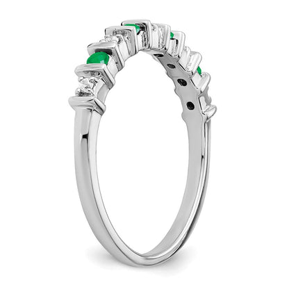 14K Weißgold Ring mit Smaragd und echten Diamanten