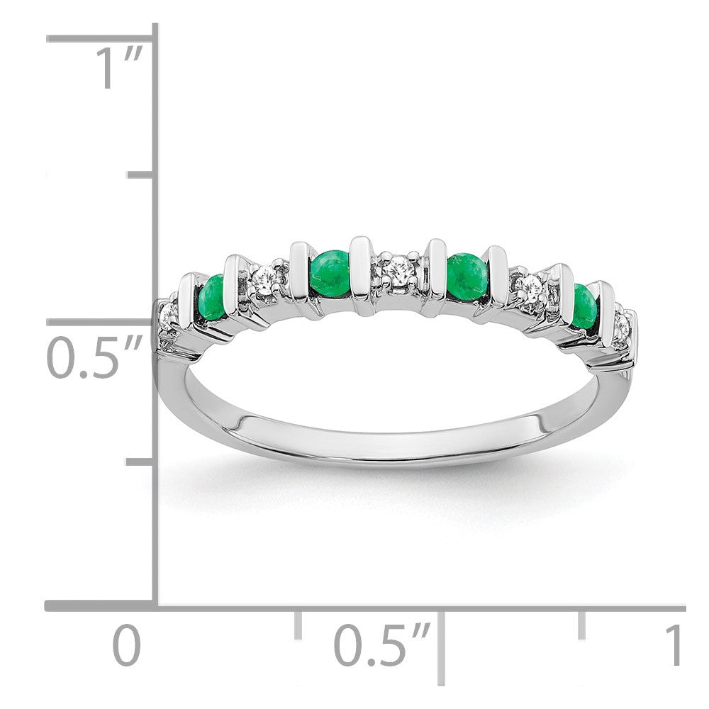 14K Weißgold Ring mit Smaragd und echten Diamanten