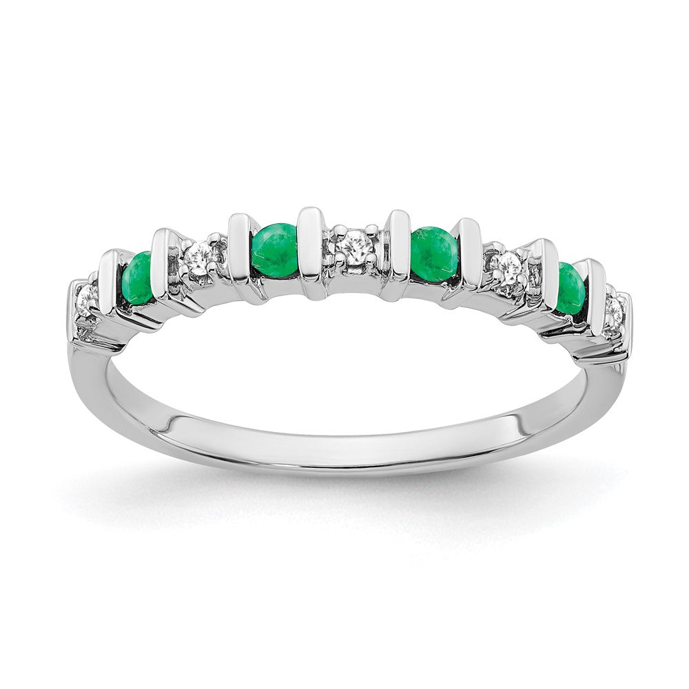 14K Weißgold Ring mit Smaragd und echten Diamanten