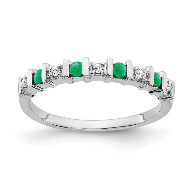 14K Weißgold Ring mit Smaragd und echten Diamanten