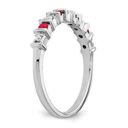 14K Weißgold Ring mit Rubin und echten Diamanten