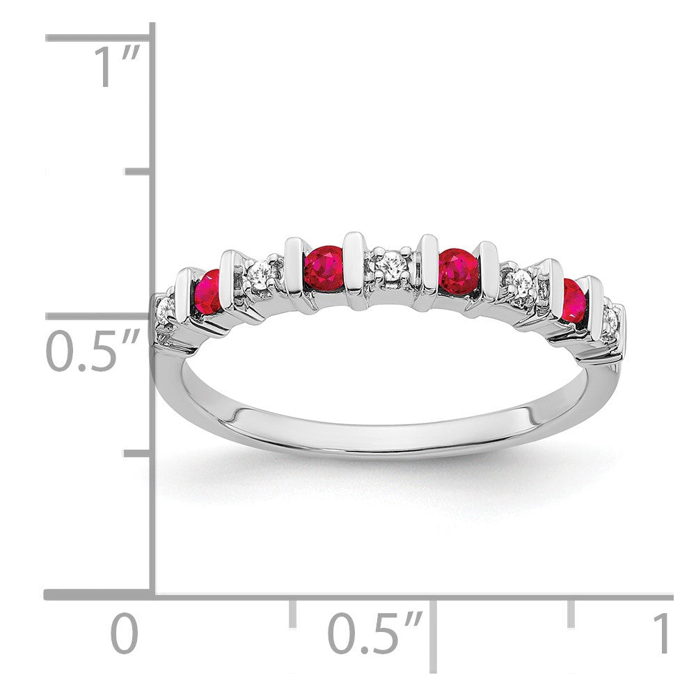 14K Weißgold Ring mit Rubin und echten Diamanten