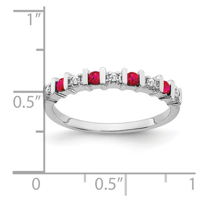 14K Weißgold Ring mit Rubin und echten Diamanten