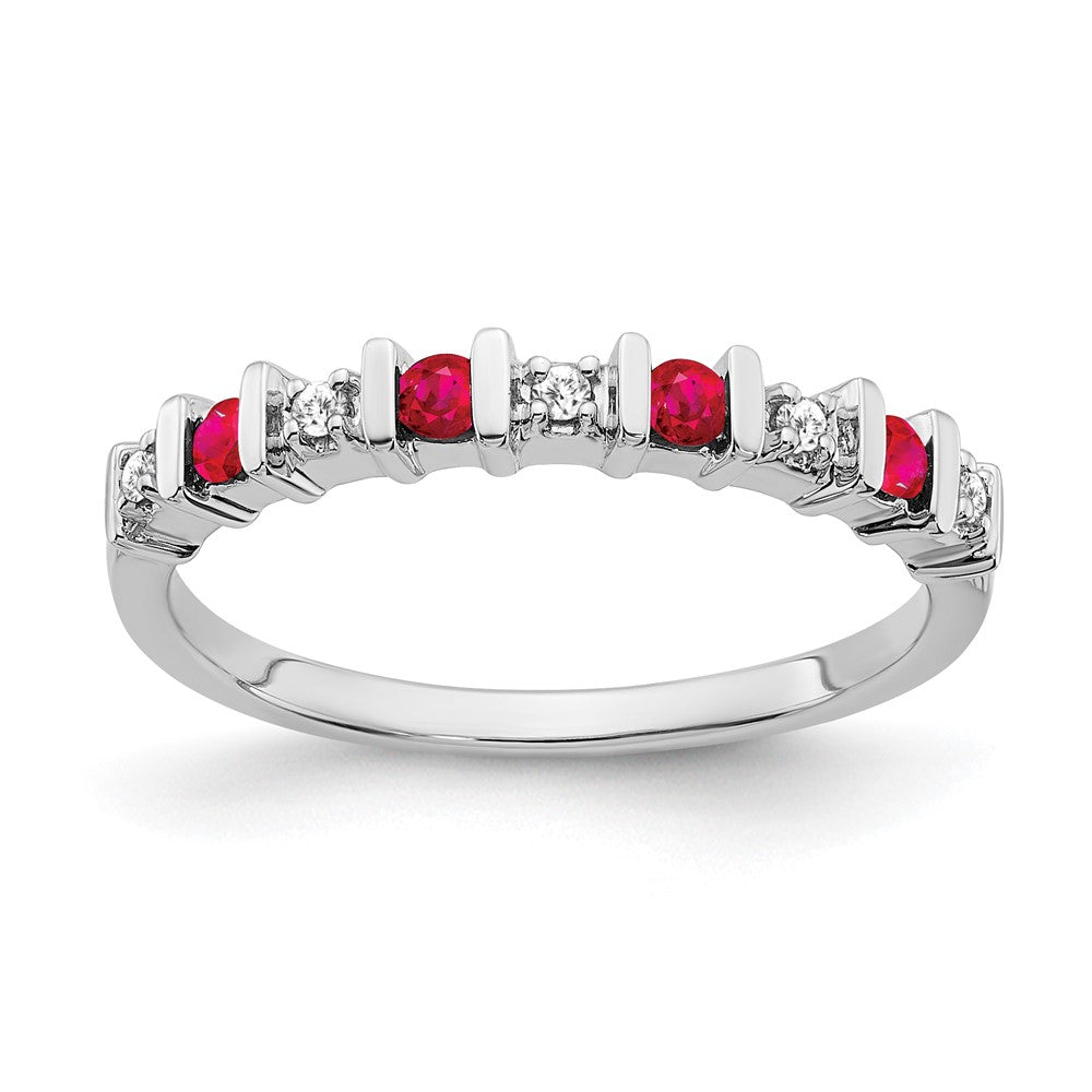 14K Weißgold Ring mit Rubin und echten Diamanten