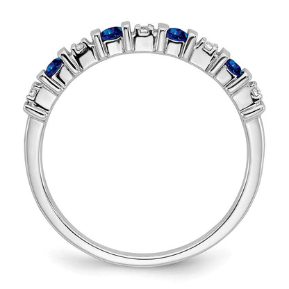 14K Weißgold Ring mit Saphir und echten Diamanten