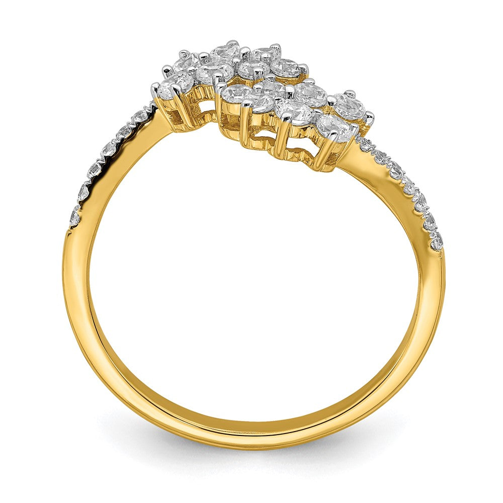 14K Gelbgold Ring mit Rubin, echten Diamanten und Blätter-Überkreuz-Design