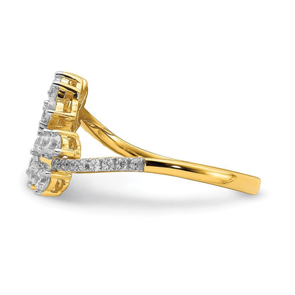 14K Gelbgold Ring mit Rubin, echten Diamanten und Blätter-Überkreuz-Design