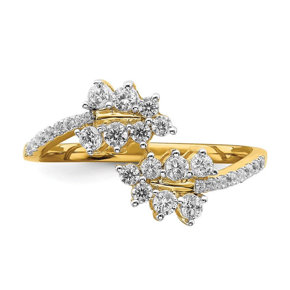 14K Gelbgold Ring mit Rubin, echten Diamanten und Blätter-Überkreuz-Design