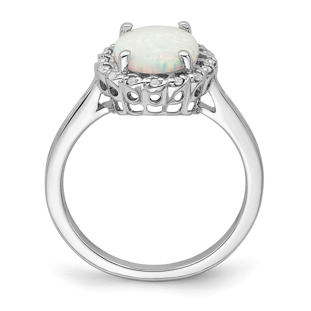 14K Weißgold Ring mit Halo-Fassung, synthetischem Opal und echten Diamanten