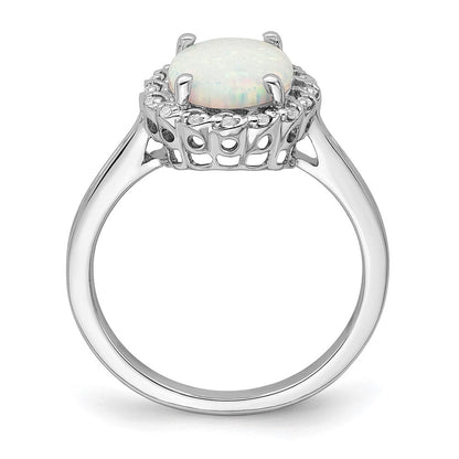 14K Weißgold Ring mit Halo-Fassung, synthetischem Opal und echten Diamanten