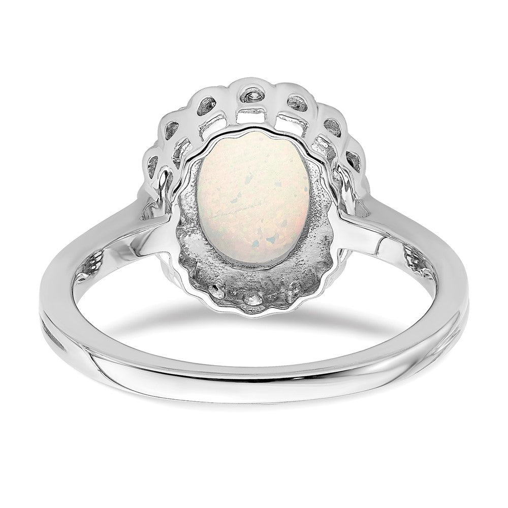 14K Weißgold Ring mit Halo-Fassung, synthetischem Opal und echten Diamanten