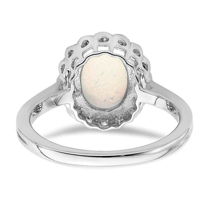 14K Weißgold Ring mit Halo-Fassung, synthetischem Opal und echten Diamanten