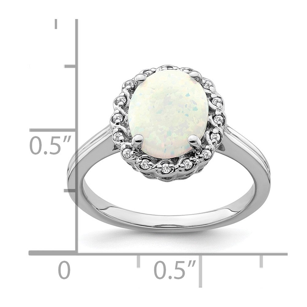 14K Weißgold Ring mit Halo-Fassung, synthetischem Opal und echten Diamanten