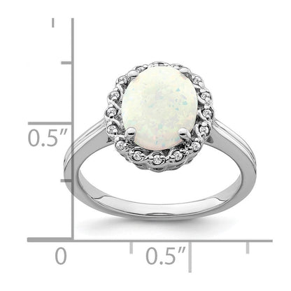 14K Weißgold Ring mit Halo-Fassung, synthetischem Opal und echten Diamanten
