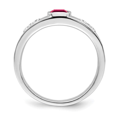 14K Weißgold Herrenring mit Rubin und echtem Diamant