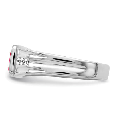 14K Weißgold Herrenring mit Rubin und echtem Diamant