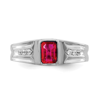 14K Weißgold Herrenring mit Rubin und echtem Diamant