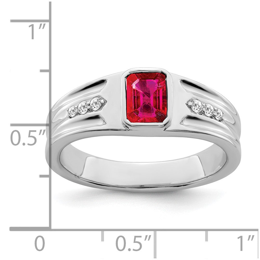 14K Weißgold Herrenring mit Rubin und echtem Diamant