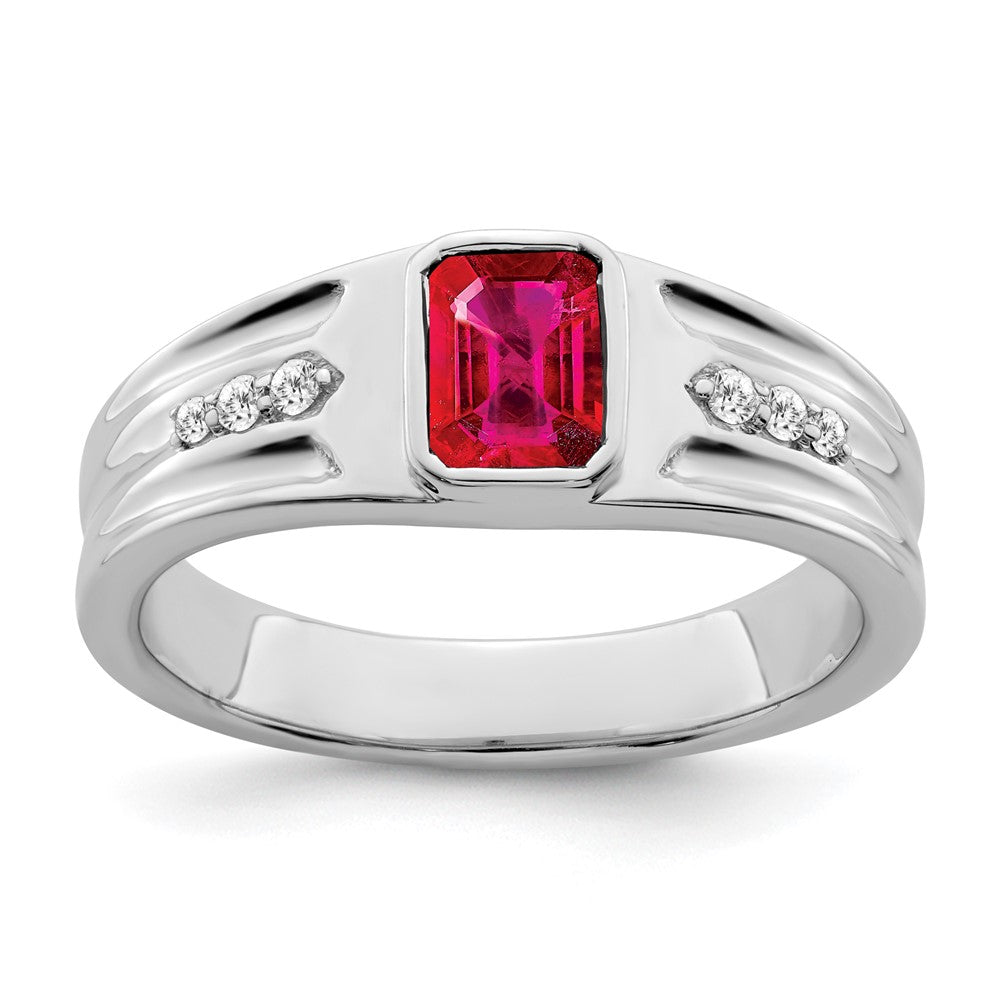 14K Weißgold Herrenring mit Rubin und echtem Diamant