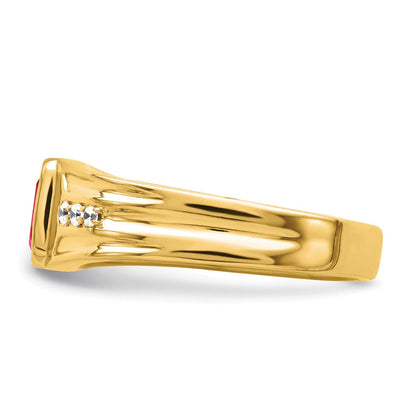 14K Gelbgold Herrenring mit Rubin und echtem Diamant