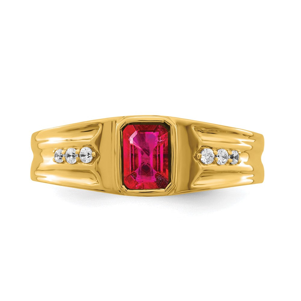 14K Gelbgold Herrenring mit Rubin und echtem Diamant