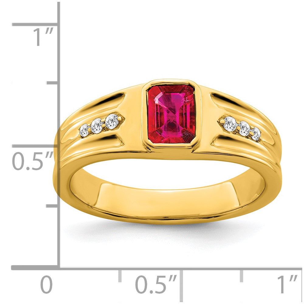 14K Gelbgold Herrenring mit Rubin und echtem Diamant