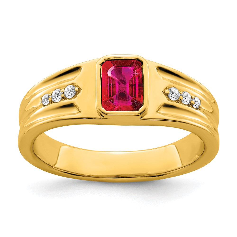 14K Gelbgold Herrenring mit Rubin und echtem Diamant