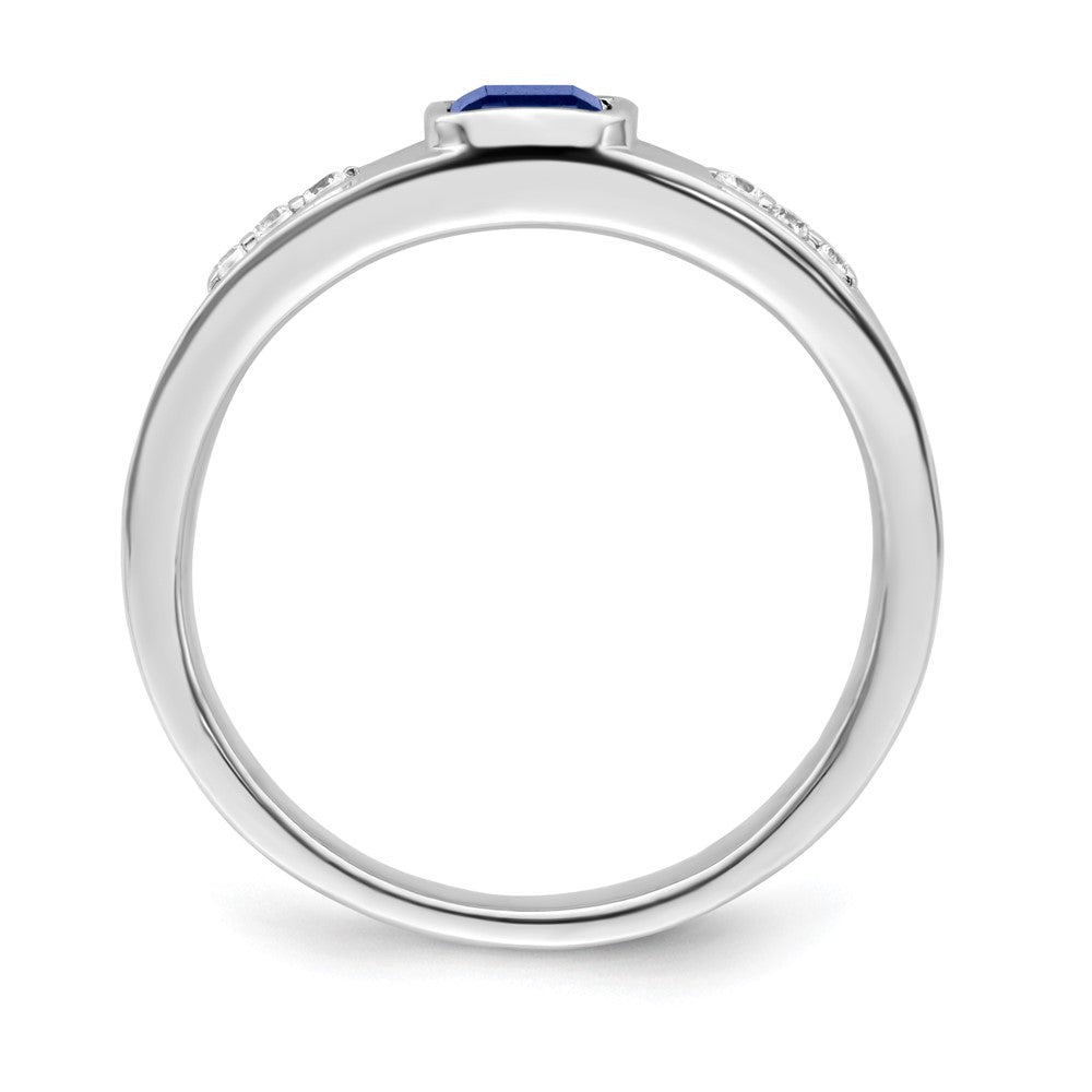 14K Weißgold Ring mit Saphir und echten Diamanten für Herren