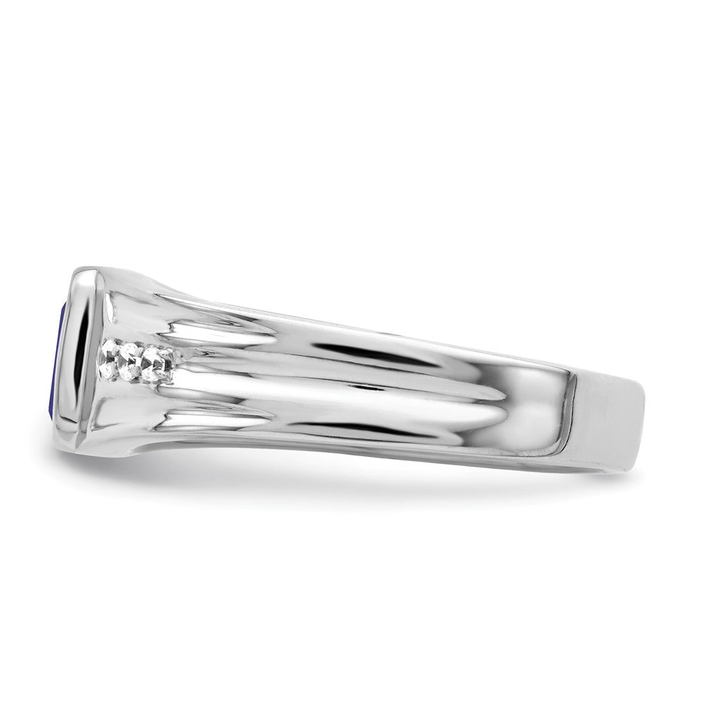 14K Weißgold Ring mit Saphir und echten Diamanten für Herren