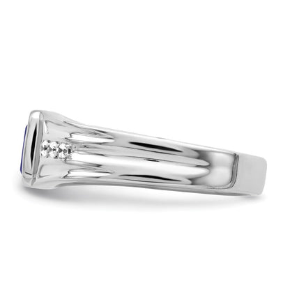 14K Weißgold Ring mit Saphir und echten Diamanten für Herren