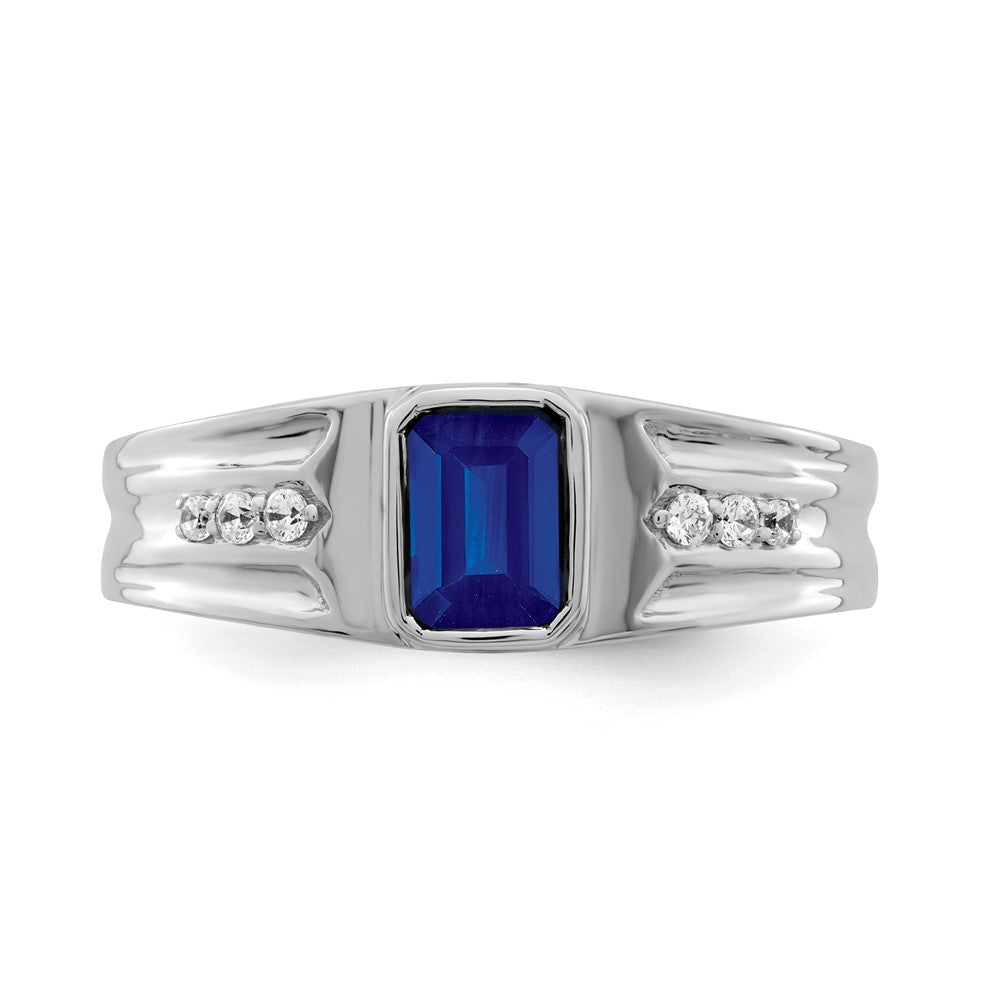 14K Weißgold Ring mit Saphir und echten Diamanten für Herren
