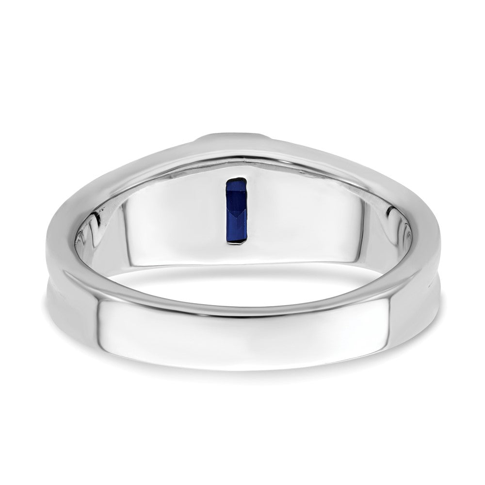 14K Weißgold Ring mit Saphir und echten Diamanten für Herren