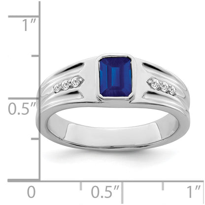 14K Weißgold Ring mit Saphir und echten Diamanten für Herren