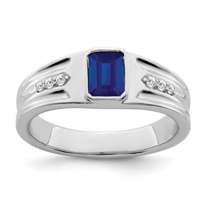 14K Weißgold Ring mit Saphir und echten Diamanten für Herren