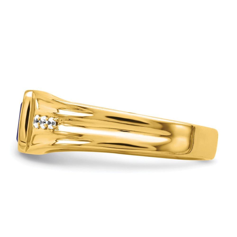 14K Gelbgold Ring mit Saphir und echtem Diamant für Herren
