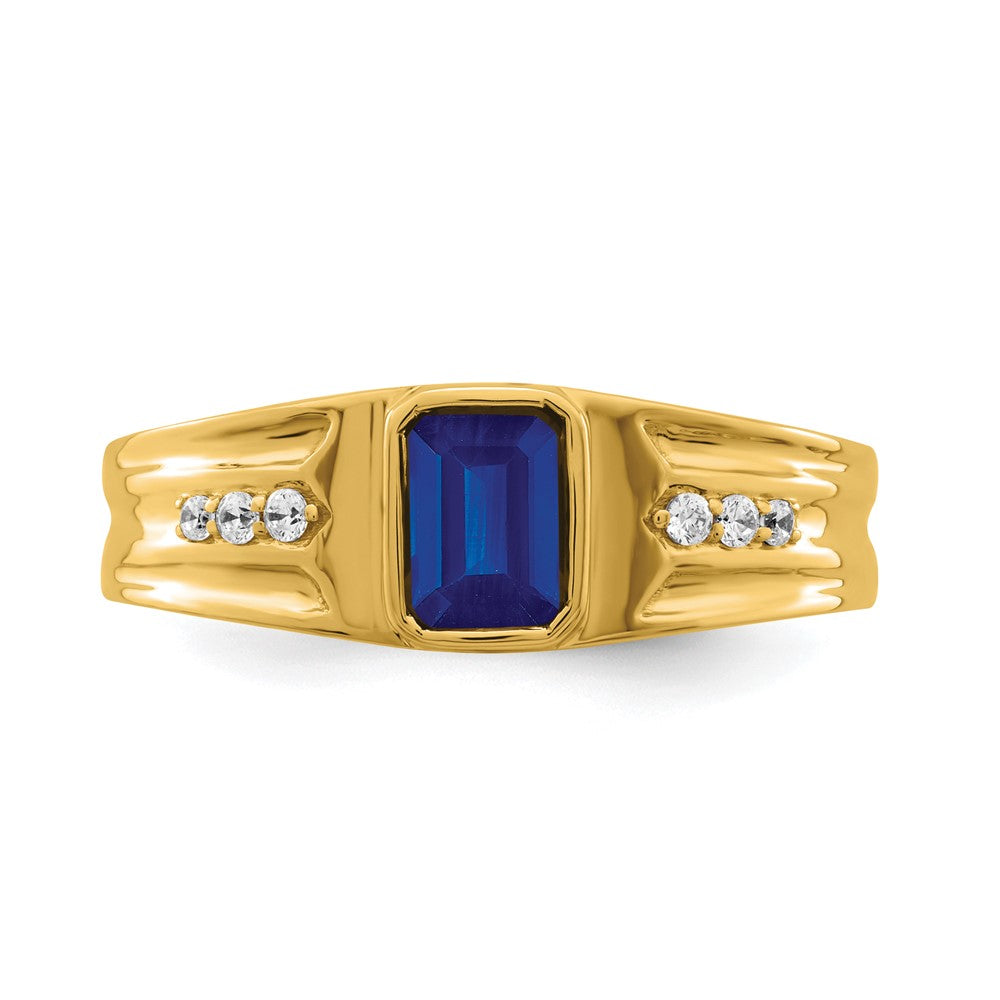14K Gelbgold Ring mit Saphir und echtem Diamant für Herren
