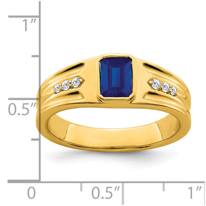14K Gelbgold Ring mit Saphir und echtem Diamant für Herren