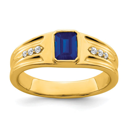 14K Gelbgold Ring mit Saphir und echtem Diamant für Herren