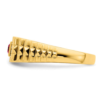 14K Gelbgold Herrenring mit quadratischem Rubin und echten Diamanten