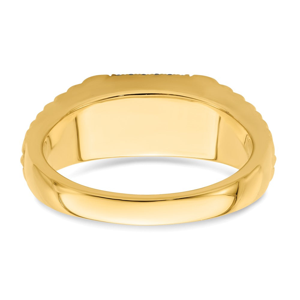14K Gelbgold Herrenring mit quadratischem Saphir und echten Diamanten