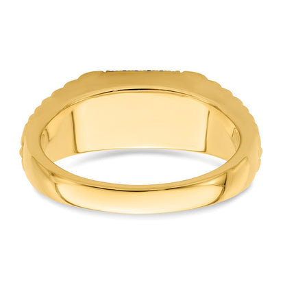 14K Gelbgold Herrenring mit quadratischem Saphir und echten Diamanten