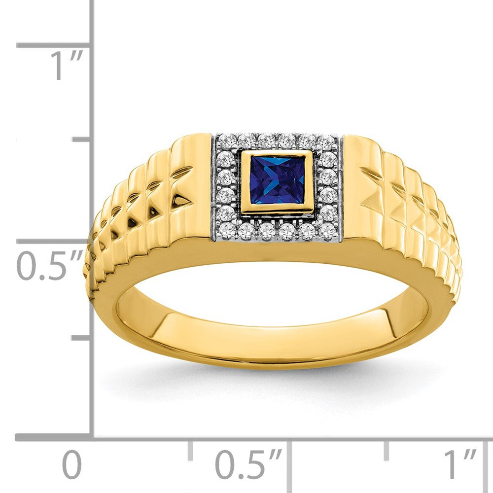 14K Gelbgold Herrenring mit quadratischem Saphir und echten Diamanten