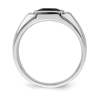 14K Weißgold Herrenring mit Onyx und echten Diamanten