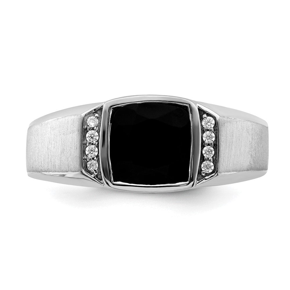 14K Weißgold Herrenring mit Onyx und echten Diamanten