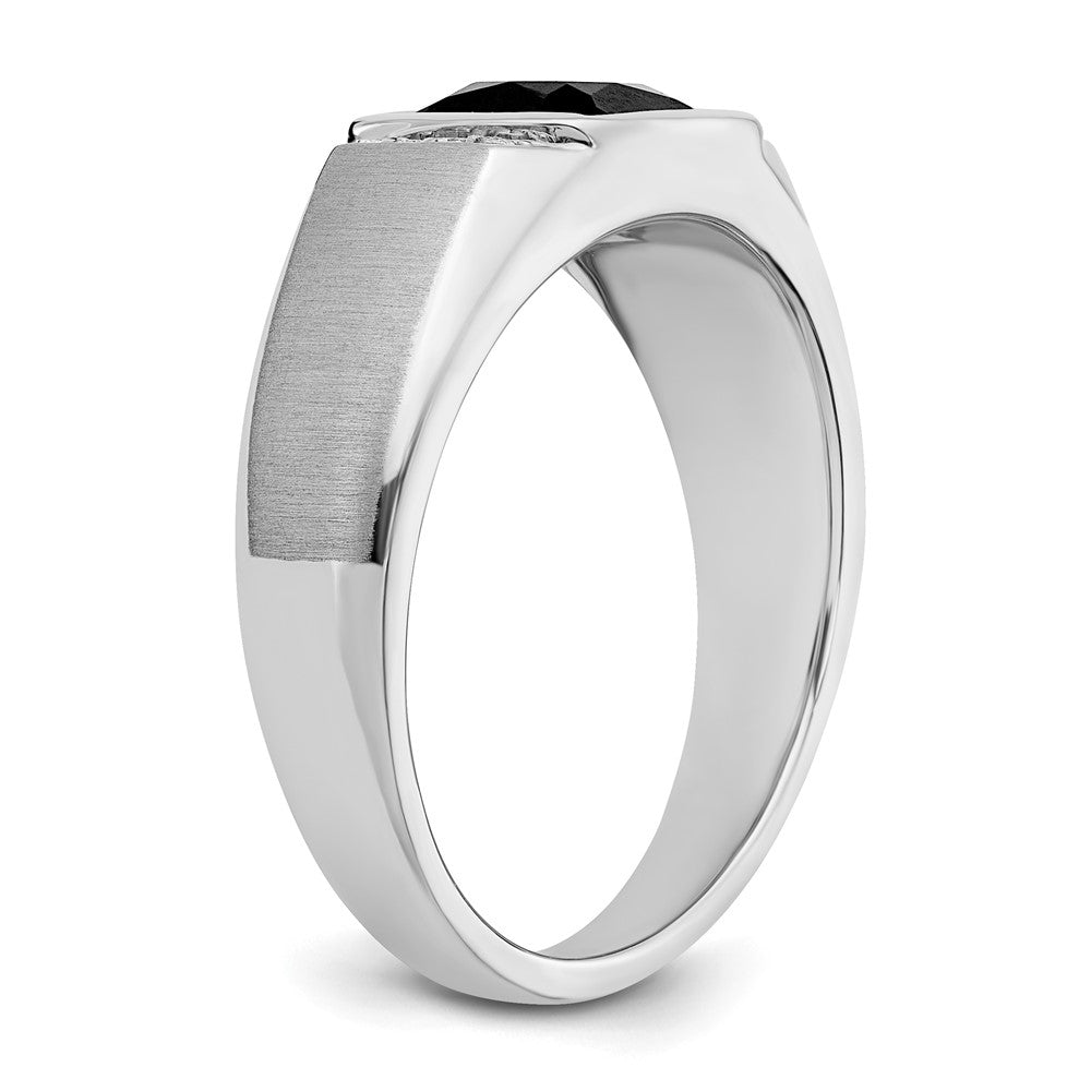 14K Weißgold Herrenring mit Onyx und echten Diamanten
