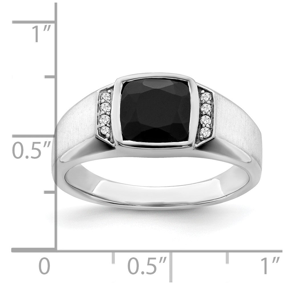 14K Weißgold Herrenring mit Onyx und echten Diamanten
